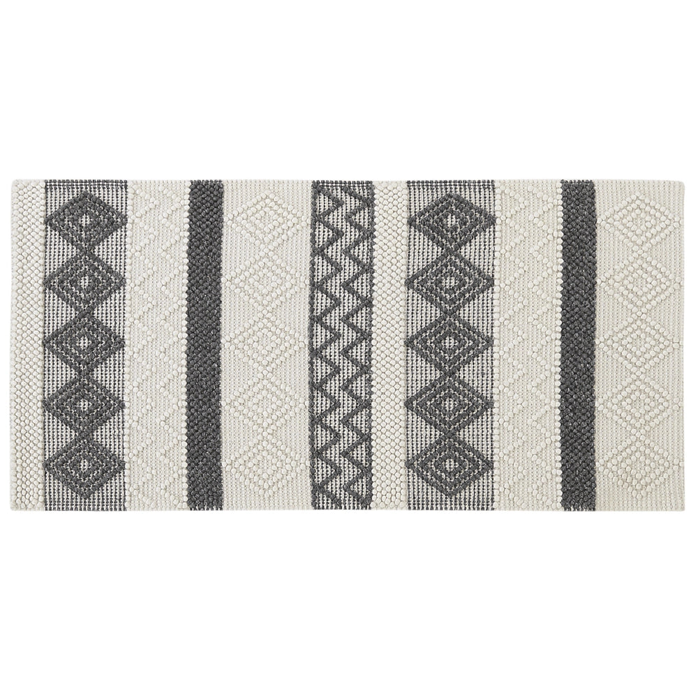 Tappeto in lana intrecciata a mano motivo geometrico 80 x 150 cm beige chiaro e grigio