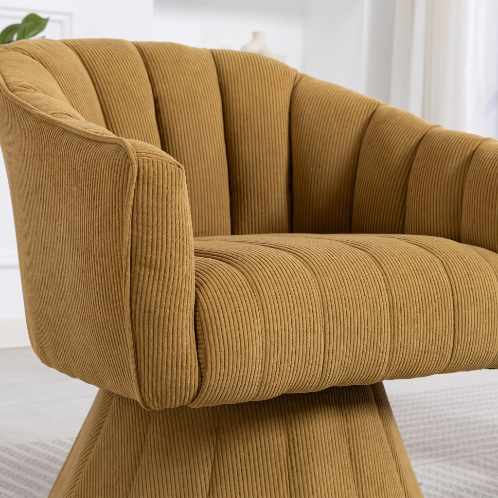 Poltrona girevole 360° imbottita in velluto a coste giallo senape; 70x66x72 cm