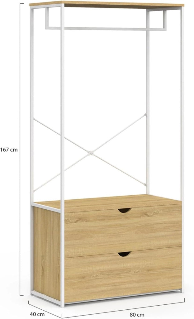 Armadio a 2 cassetti L. 80 cm DETROIT design industriale legno e metallo bianco