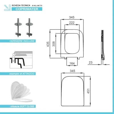 Copriwater compatibile Metropolitan bianco modello slim con chiusura rallentata