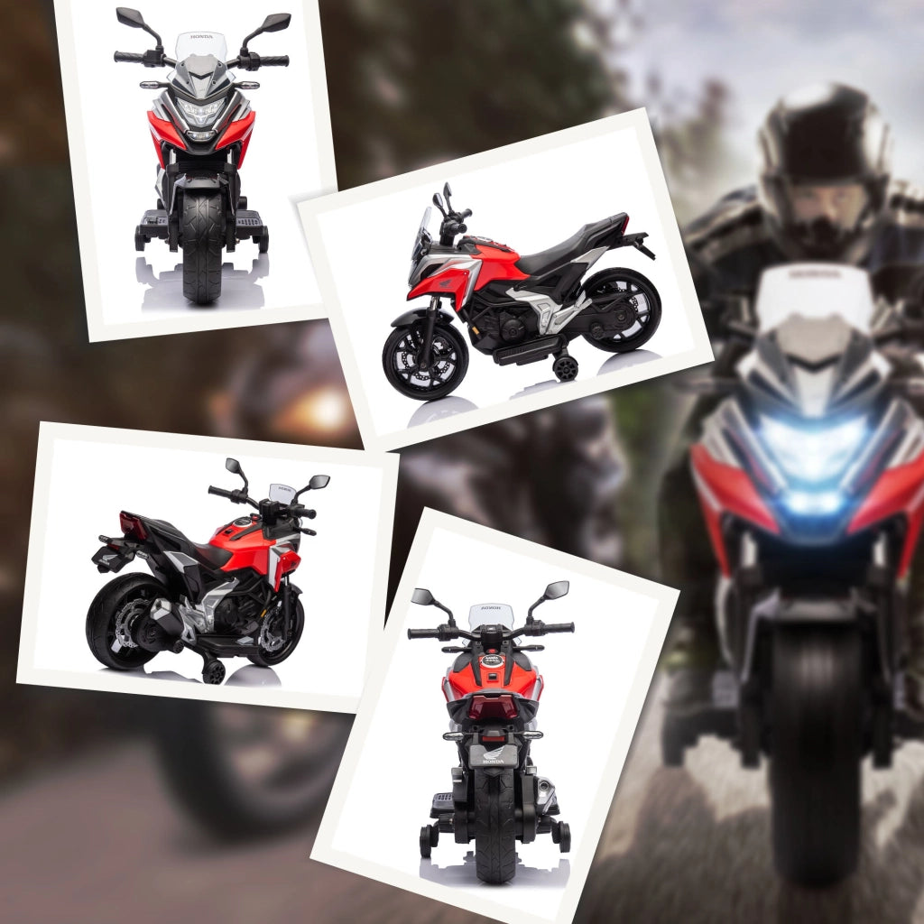 Moto Elettrica per Bambini Licenza Honda con Fari e Rotelle Rosso