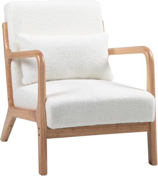 Fauteuil per soggiorno - Sedile profondo - Bracciali - Poggiatesta in velluto crema