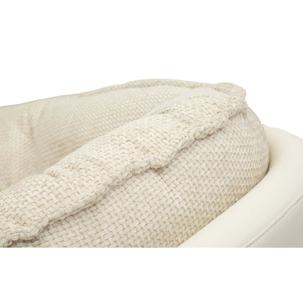 Poltrona girevole in tessuto crema con base nera
