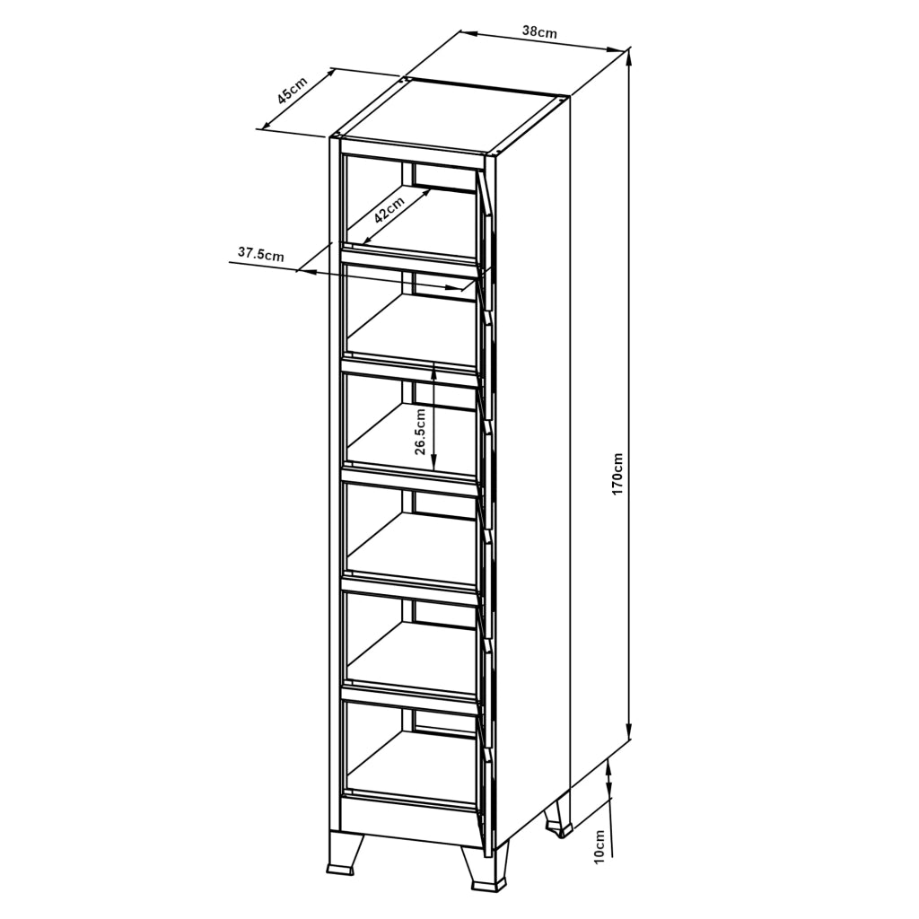 Armadietto per ufficio mobile contenitore per ufficio officina camera da letto metallo acciaio con 6 ante in acciaio laccato 180 x 38 x 45 cm grigio 03_0006350