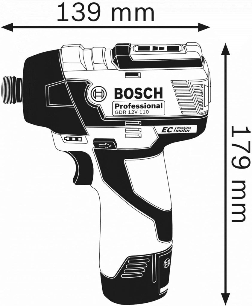 Bosch Professional GDR 12V-110 10.8V Avvitatore a Massa Battente a Batteria, Ioni di Litio, 10.8 V, Solo, karton / 06019E0002