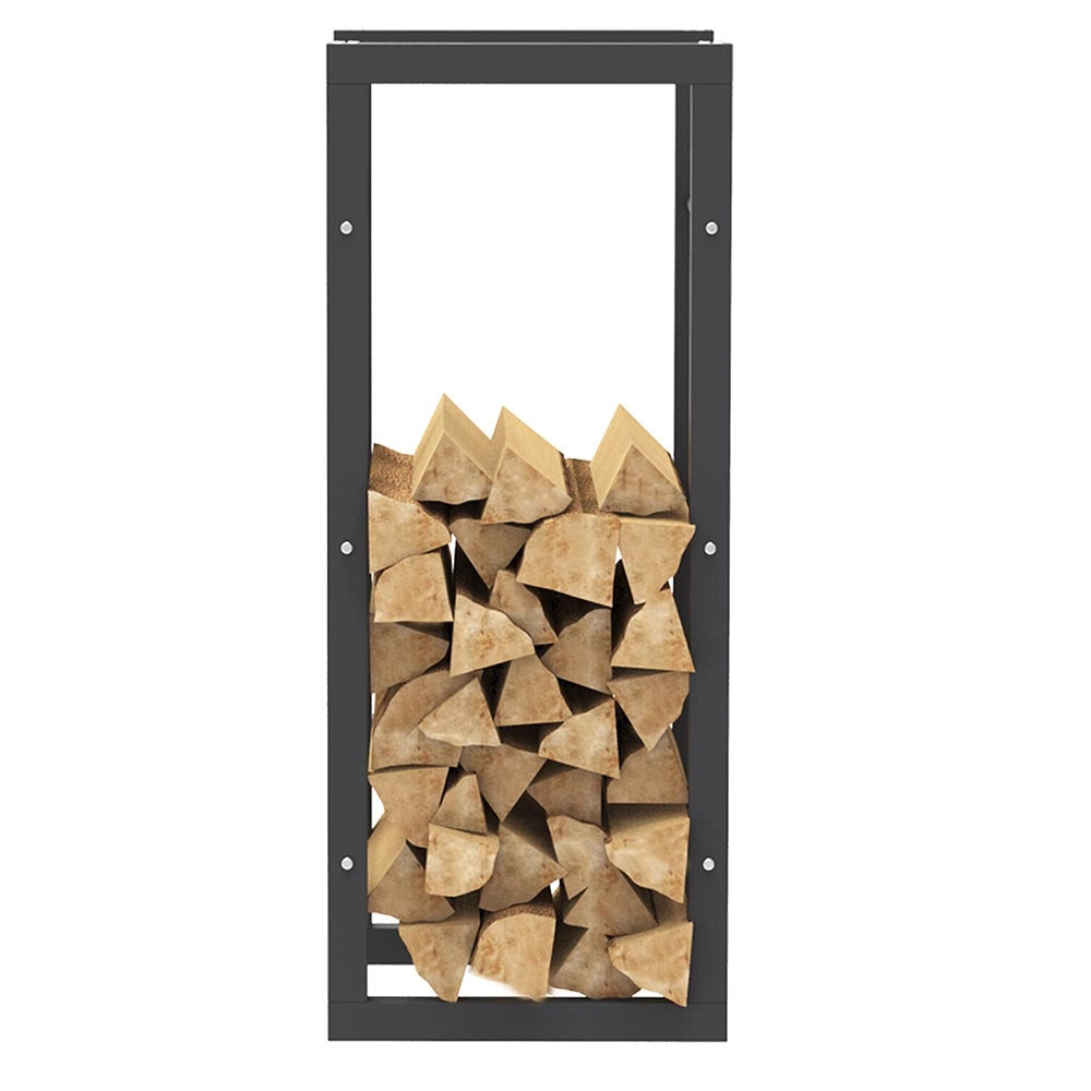 Portalegna in Metallo Verniciato Porta Legna Interno Esterno 100x40x25cm Nero