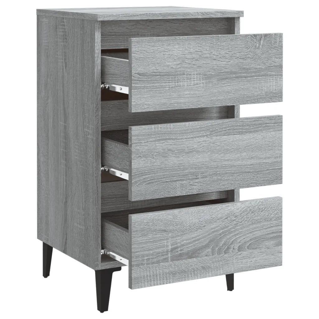 Comodino con Gambe in Metallo-Tavolino da notte Grigio Sonoma 40x35x69 cm