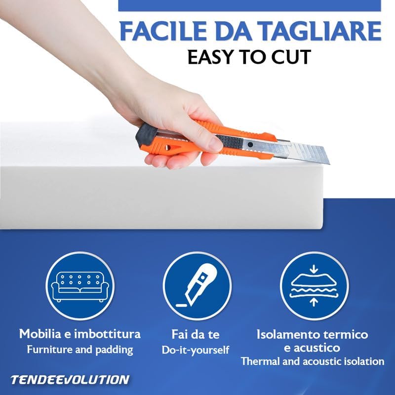 Gommapiuma Divani Spessore 1cm - Lastra 2x1m - Densità 18 - Imbottitura Poliuretano Espanso - Sedie, Panche, Lettini