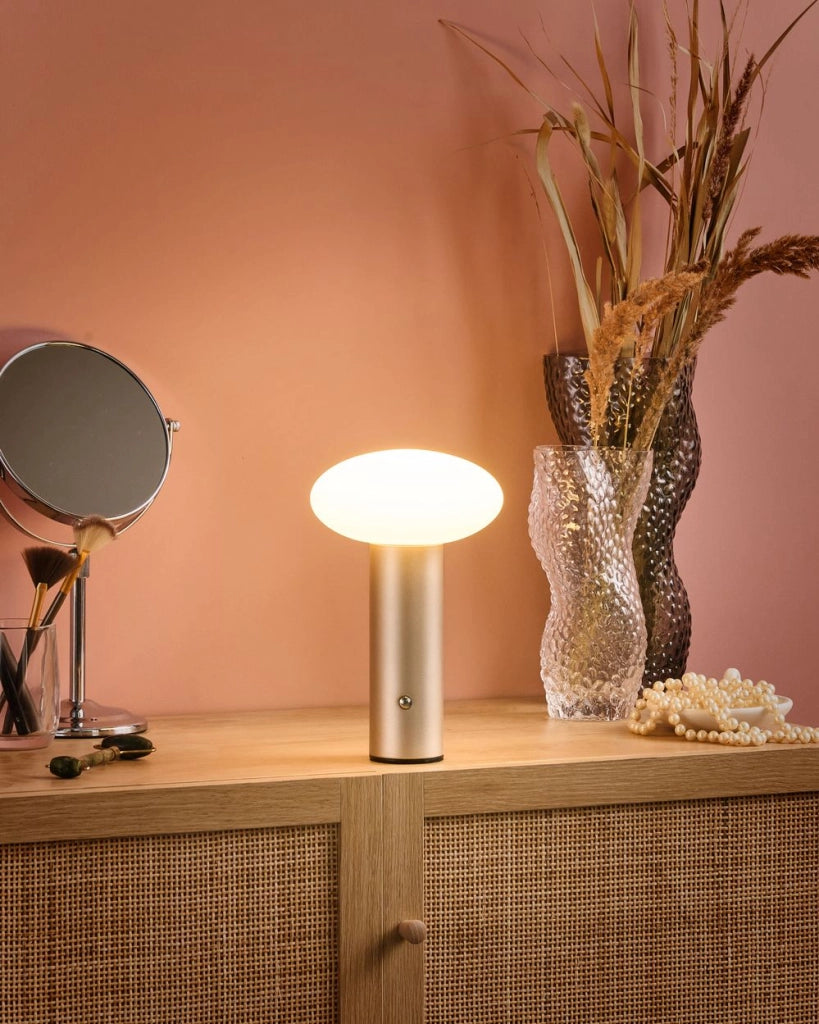 Lampada da tavolo in ferro con luce LED senza fili fungo oro stile moderno