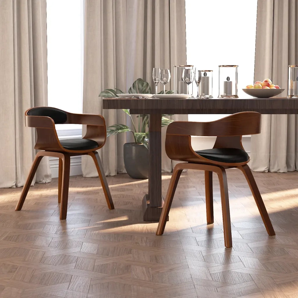 Sedie da Pranzo 2 pz | Sedie da cucina Nere in Legno Curvato e Similpelle