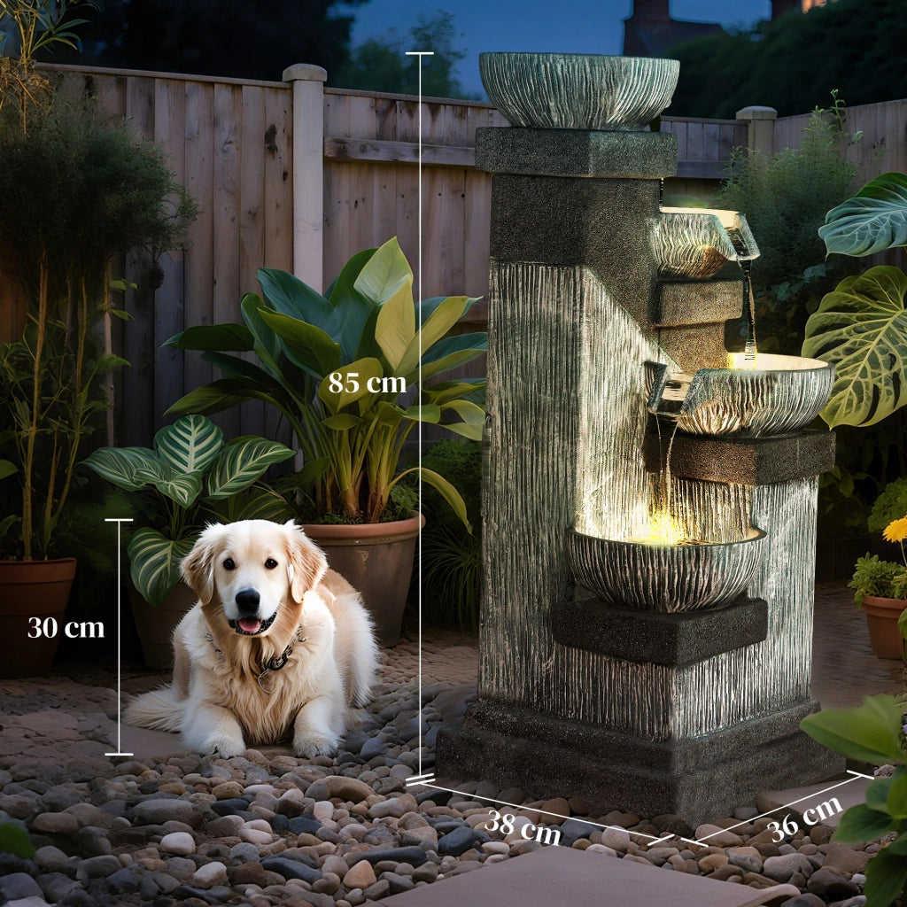 Fontana da Giardino 4 Livelli con LED e Pompa ¨C zephmum ¨C Grigio 85 cm