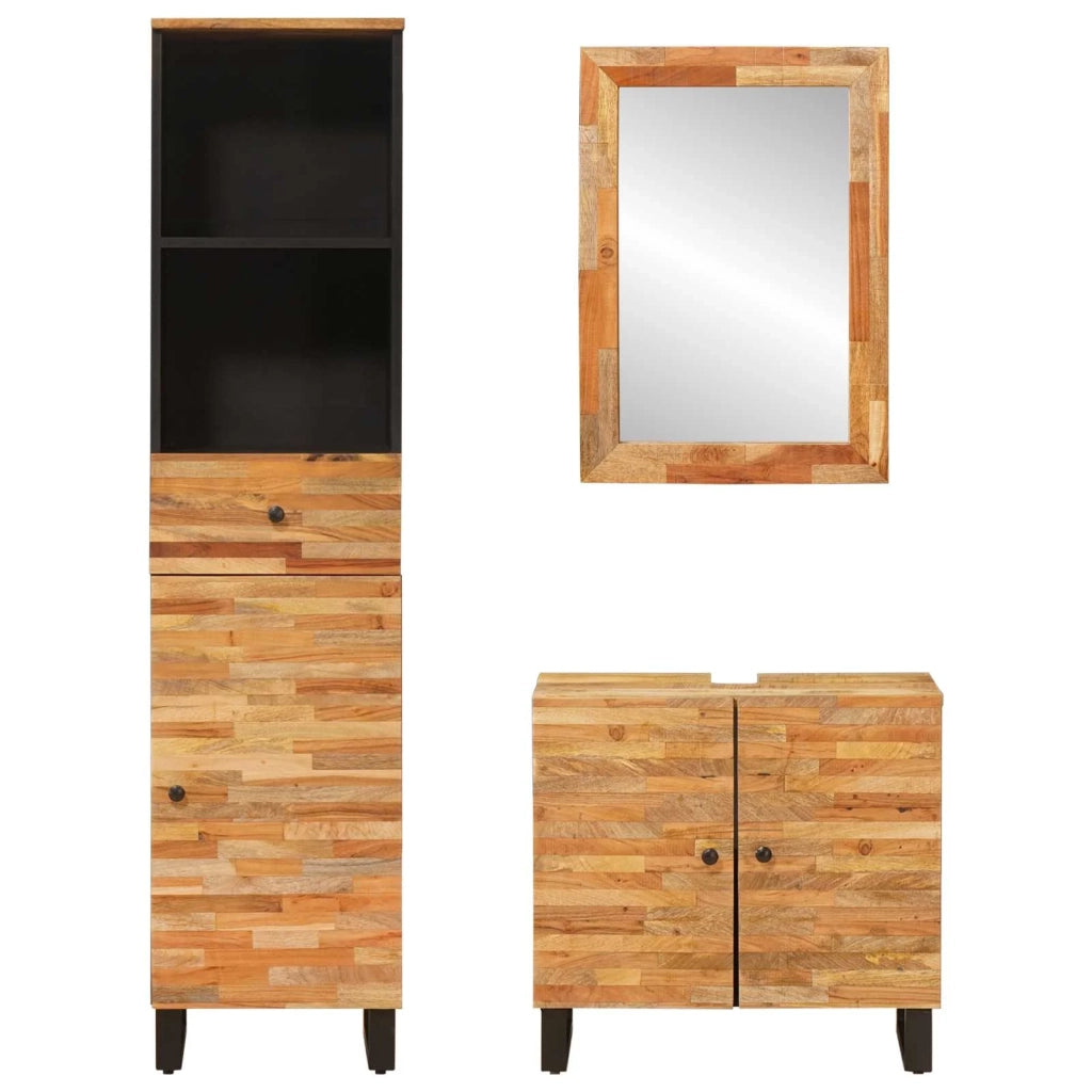 Set da Bagno | Armadio da bagno con cassetto Naturale Legno di mango massello