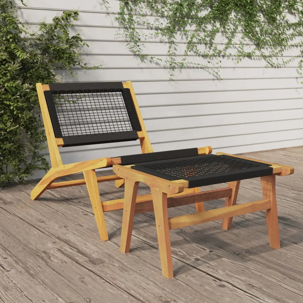 Sedia da Giardino | Sedie da Esterno Poggiapiedi Legno Massello di Teak Poliestere