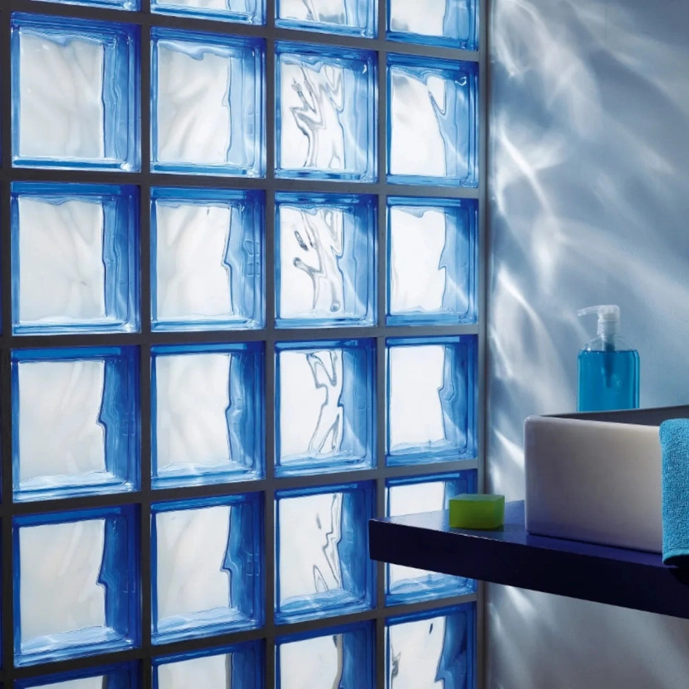 Vetromattone effetto ondulato blu diffusione luminosa naturale 190x190x80 mm