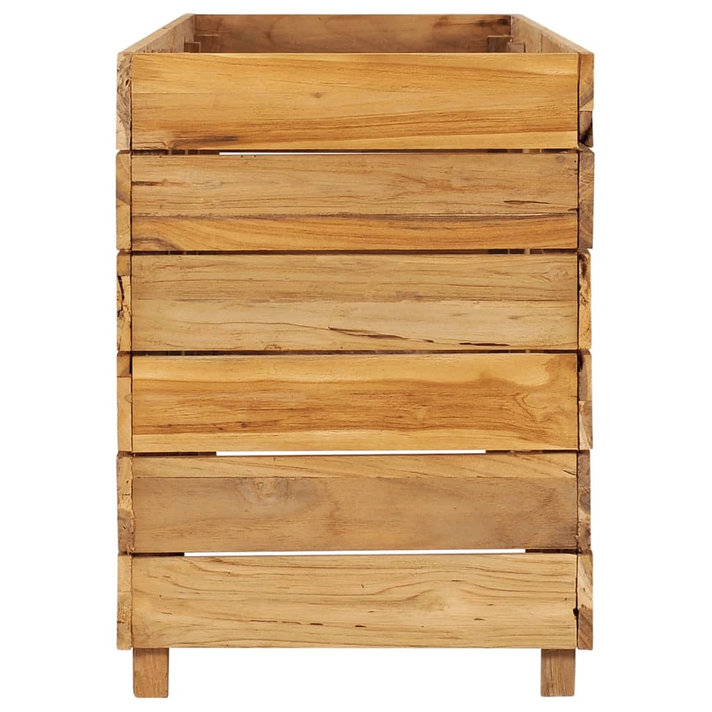 Aiuola rialzata per piante e fiori 150 x 40 x 55 cm legno di teak riciclato e acciaio 02_0000913