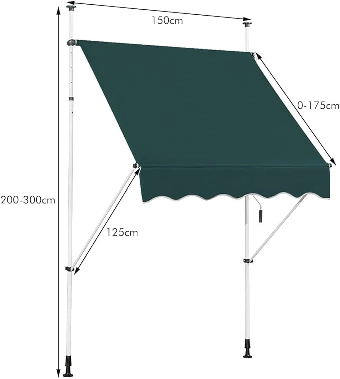 Tenda da Sole per Esterno, Tenda da Sole a Morsetto per Balcone con Struttura Telescopica e Tessuto Resistene ai Raggi Solari, Regolabile in Altezza e in Angolazione (150 cm,Verde)