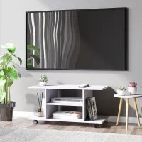 Mobile TV Moderno con Ripiani, Mobiletto Porta TV da 42" con Ruote Girevoli a Freni, 2 Piccolo Ripiani Laterali per Soggiorno e Camera da Letto, 80x40x40 cm, Bianco