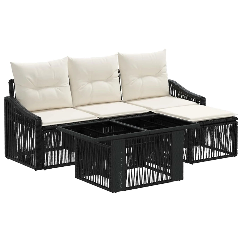 Set Divano da Giardino 5 pz Nero e Bianco Crema polyrattan 3437239