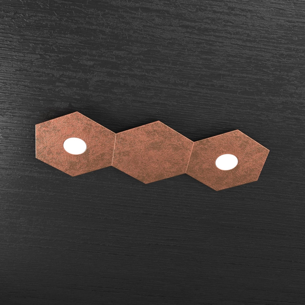 HEXAGON APPLIQUE-PLAFONIERA 2 LUCI + 1 DECORATIVO FOGLIA RAME 1142-2L1D-FR
