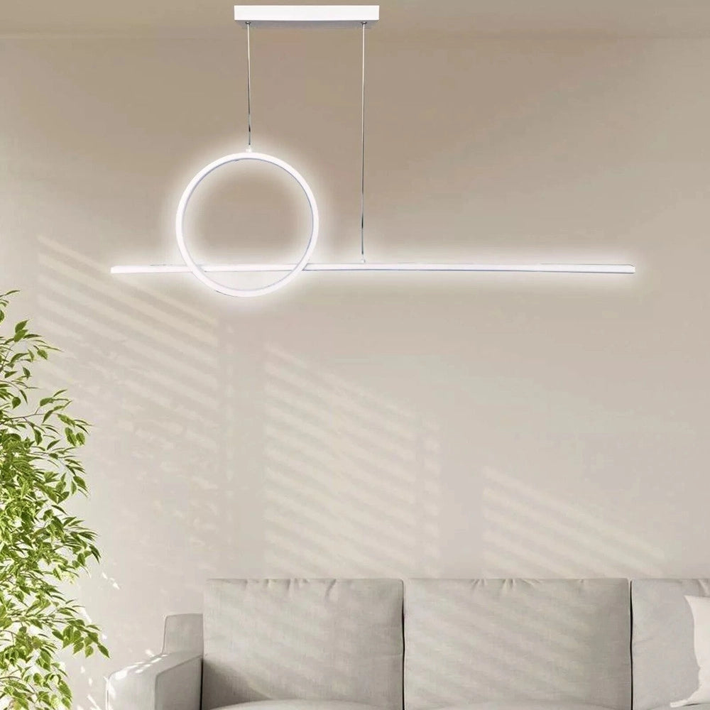 Trade Shop - Lampadario A Sospensione Led 48w Design Cerchio Linea Bianca Ip20 Luce 6500k 33580 -