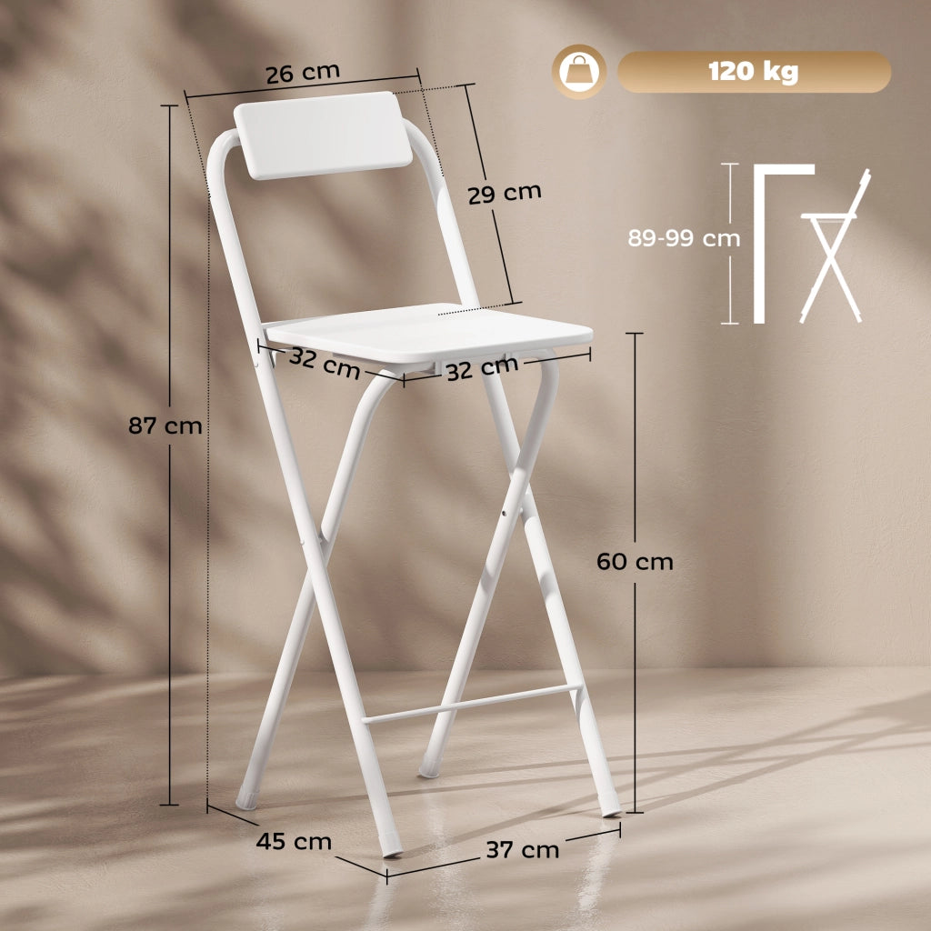Set di 2 Sgabelli da Bar Pieghevoli con Schienale ¨C Zephmum ¨C Bianco con Struttura in Metallo