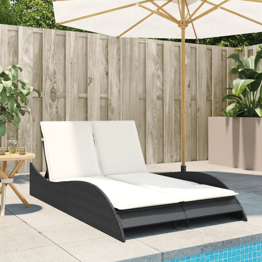 Lettino Prendisole | Sdraio da giardino | Lettino da sole con Cuscini Nero 114x205x73 cm in Polyrattan