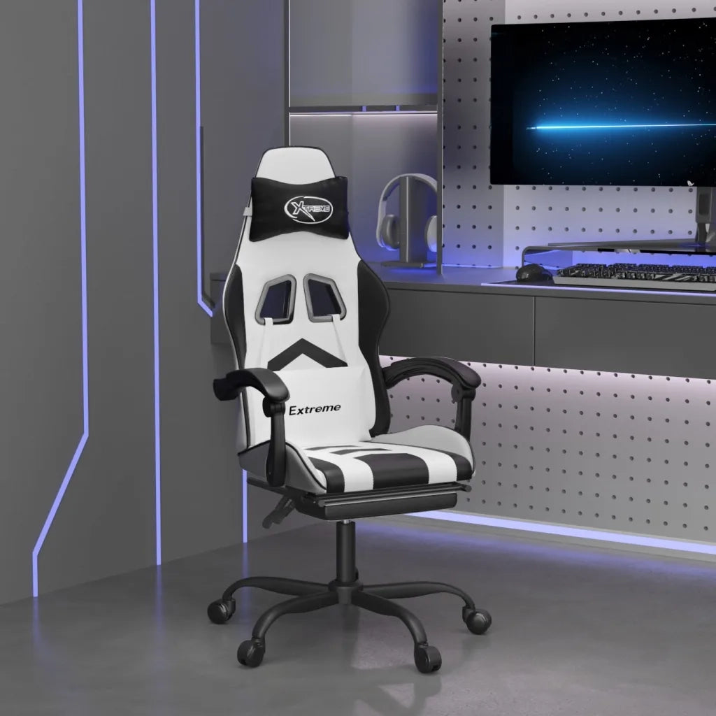 Sedia da Gaming Girevole Poggiapiedi Bianco e Nero Similpelle cod mxl 77082