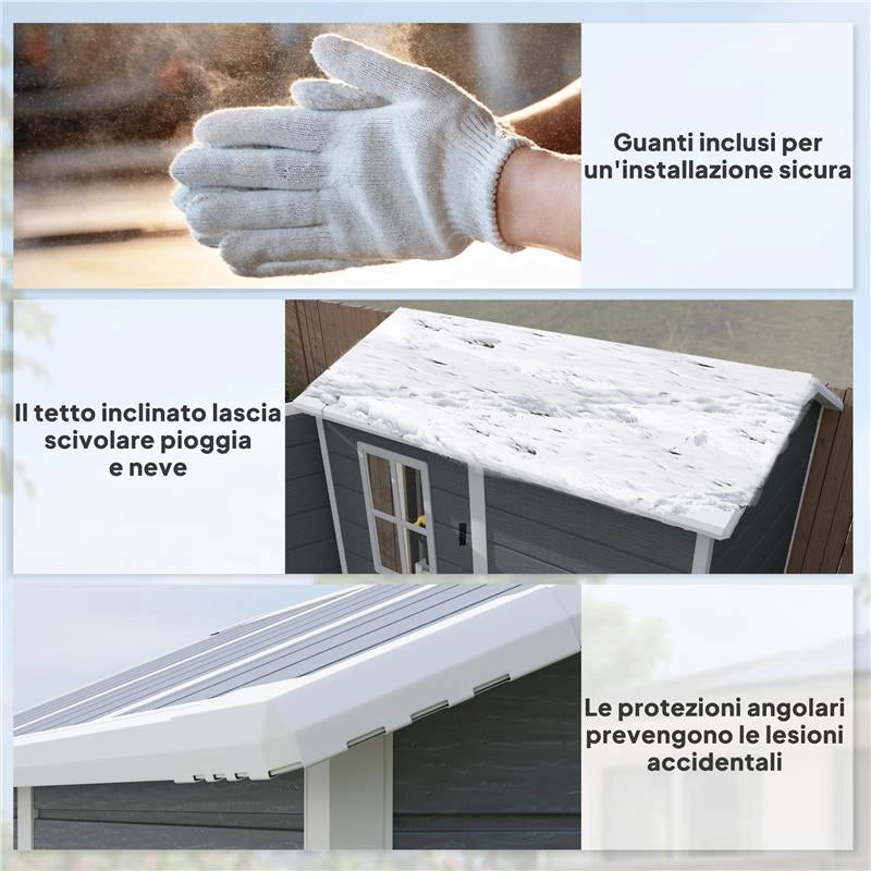 CASETTA DA GIARDINO IN RESINA CON PAVIMENTO PORTA CON BLOCCO E FINESTRA 1.3 X 1.8 M GRIGIO
