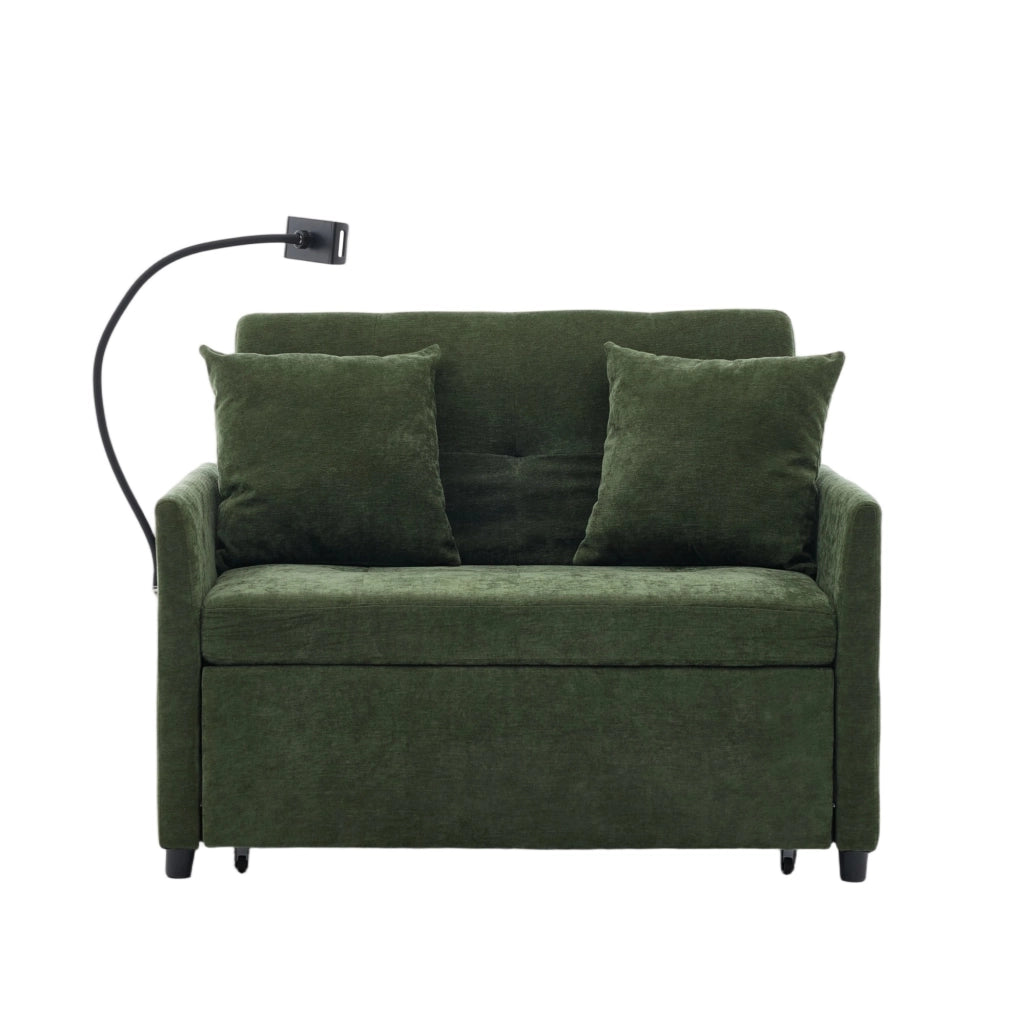 Divano letto 109x72x83，5 cm in tessuto verde， USB， supporto tablet