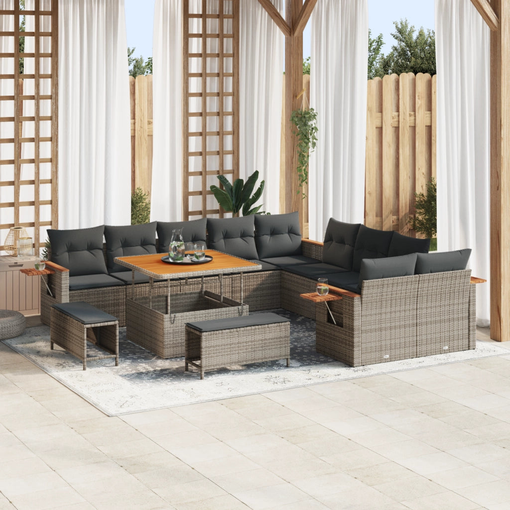 Set Divano Giardino da 13 Pezzi con Cuscini Grigio Polyrattan Acacia