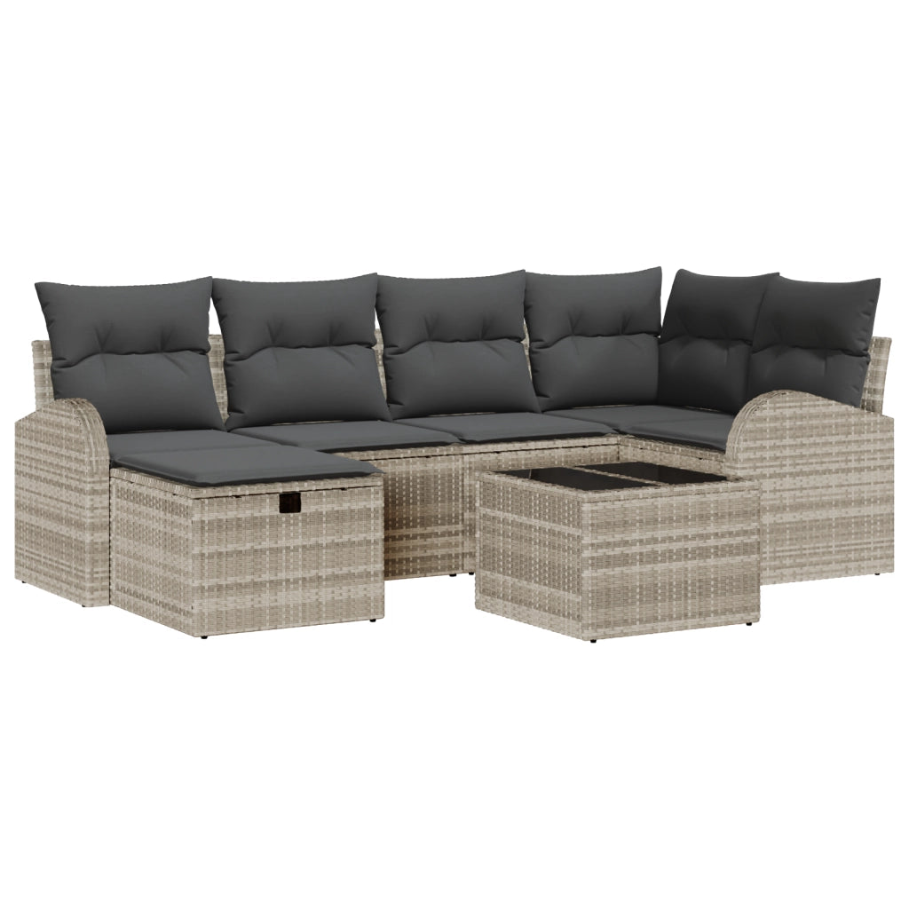 Set di divani da giardino  7 pezzi con cuscini Grigio chiaro Polyrattan