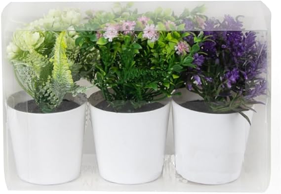 Piantine Artificiali da interno Set 3 Pz In Scatola Trasparente Di Acetato King Home 