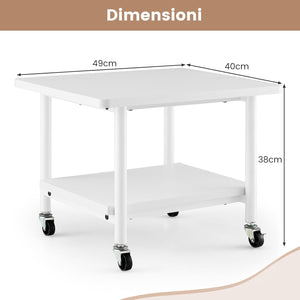 Supporto per Stampante, Carrello Stampante con Ruote Girevoli a 360⁰, Design Rimovibile, Superficie Ampia e Liscia, di Legno e Acciaio, 49 x 40 x 37 cm (Bianco Puro)