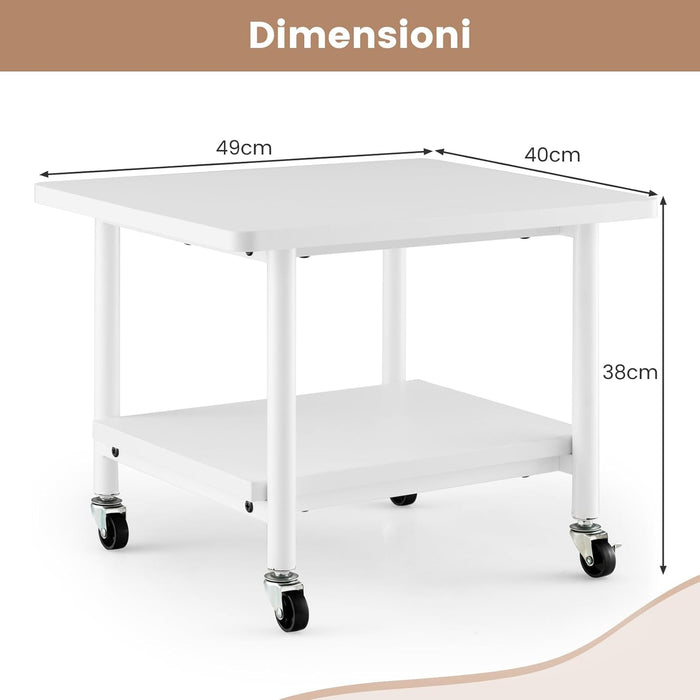 Supporto per Stampante, Carrello Stampante con Ruote Girevoli a 360⁰, Design Rimovibile, Superficie Ampia e Liscia, di Legno e Acciaio, 49 x 40 x 37 cm (Bianco Puro)