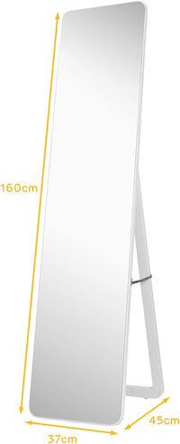Specchiera da Terra Autoportante a Figura Intera, Specchio Rettangolare, Bianco 160x37cm