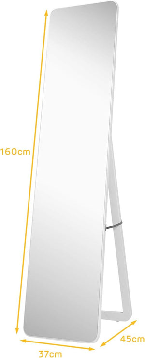 Specchiera da Terra Autoportante a Figura Intera, Specchio Rettangolare, Bianco 160x37cm
