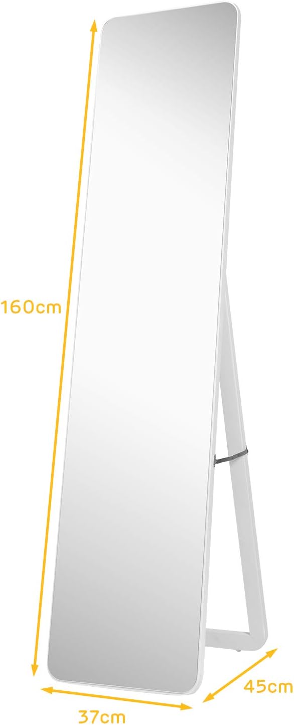 Specchiera da Terra Autoportante a Figura Intera, Specchio Rettangolare, Bianco 160x37cm