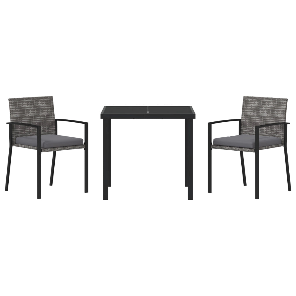 Set da pranzo per giardino 3 pezzi grigio polyrattan
