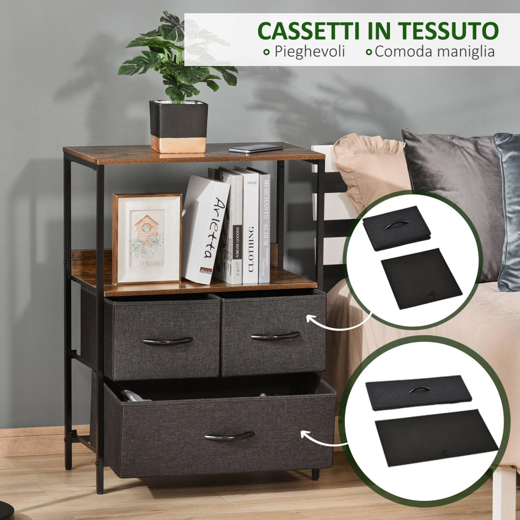 Cassettiera con 3 Cassetti in Tessuto ¨C Xylo ¨C Grigio Scuro 58x29x81.5cm