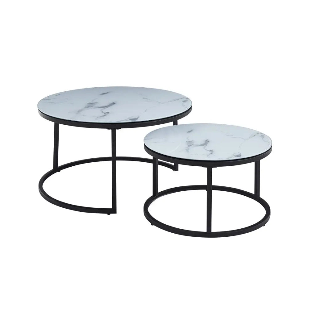 Tavolino basso nidificato MANHATTAN – Effetto marmo bianco e metallo – Chic e moderno