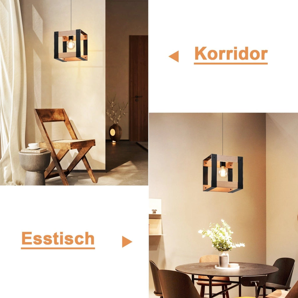 Lampada a sospensione ZMH 1 Luci in Legno ZMH Metallo Vintage Nero E27