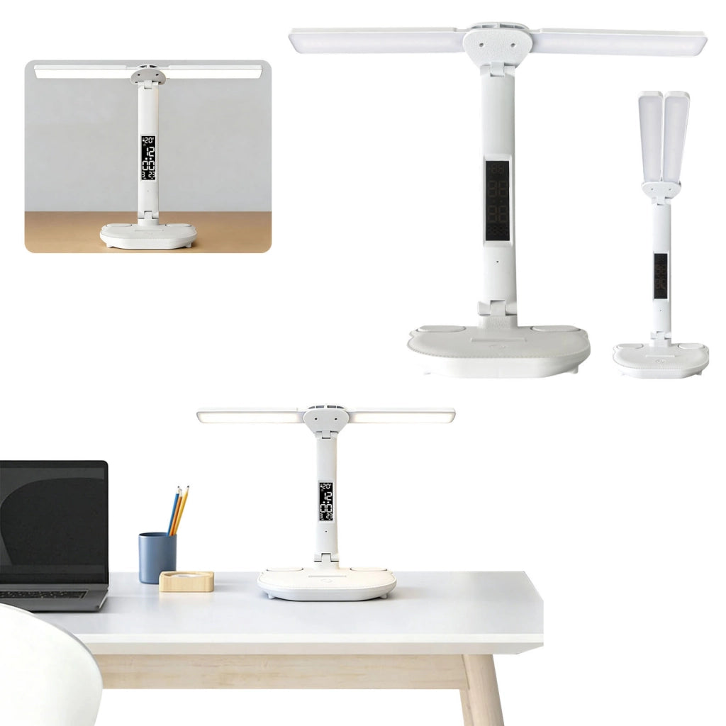 Lampada da scrivania LED bianca a doppia testa con controllo touch