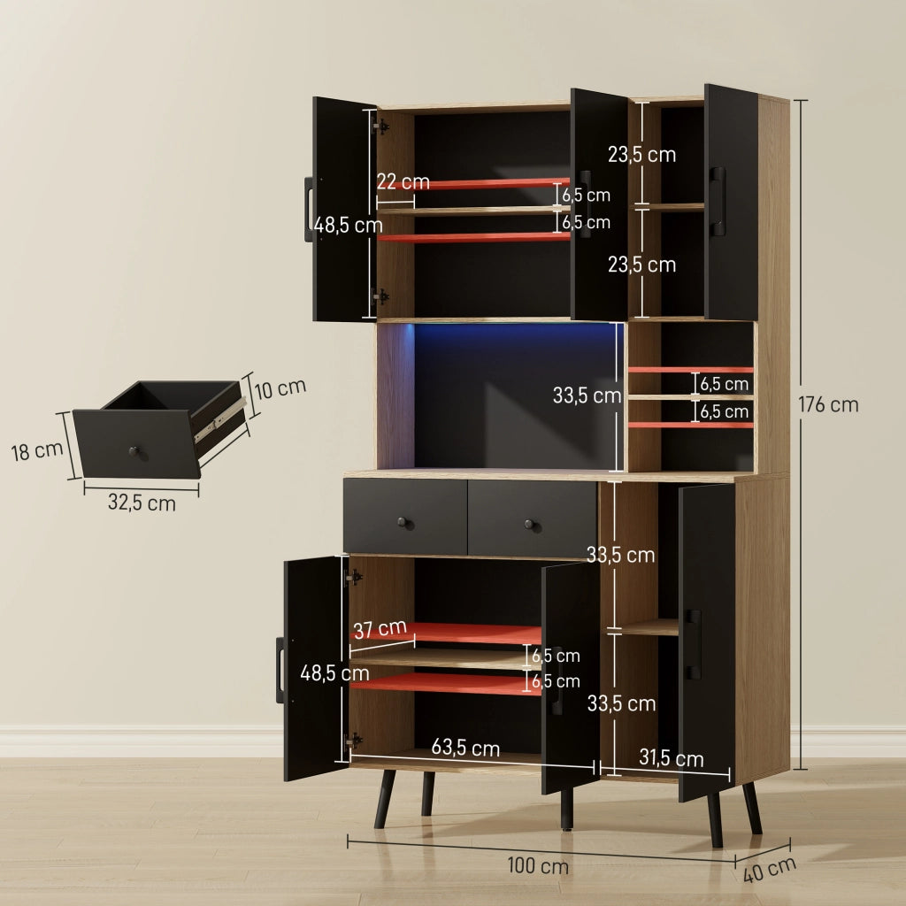 Buffet da cucina ¨C zephmum ¨C nero 100x40x176cm con luce LED