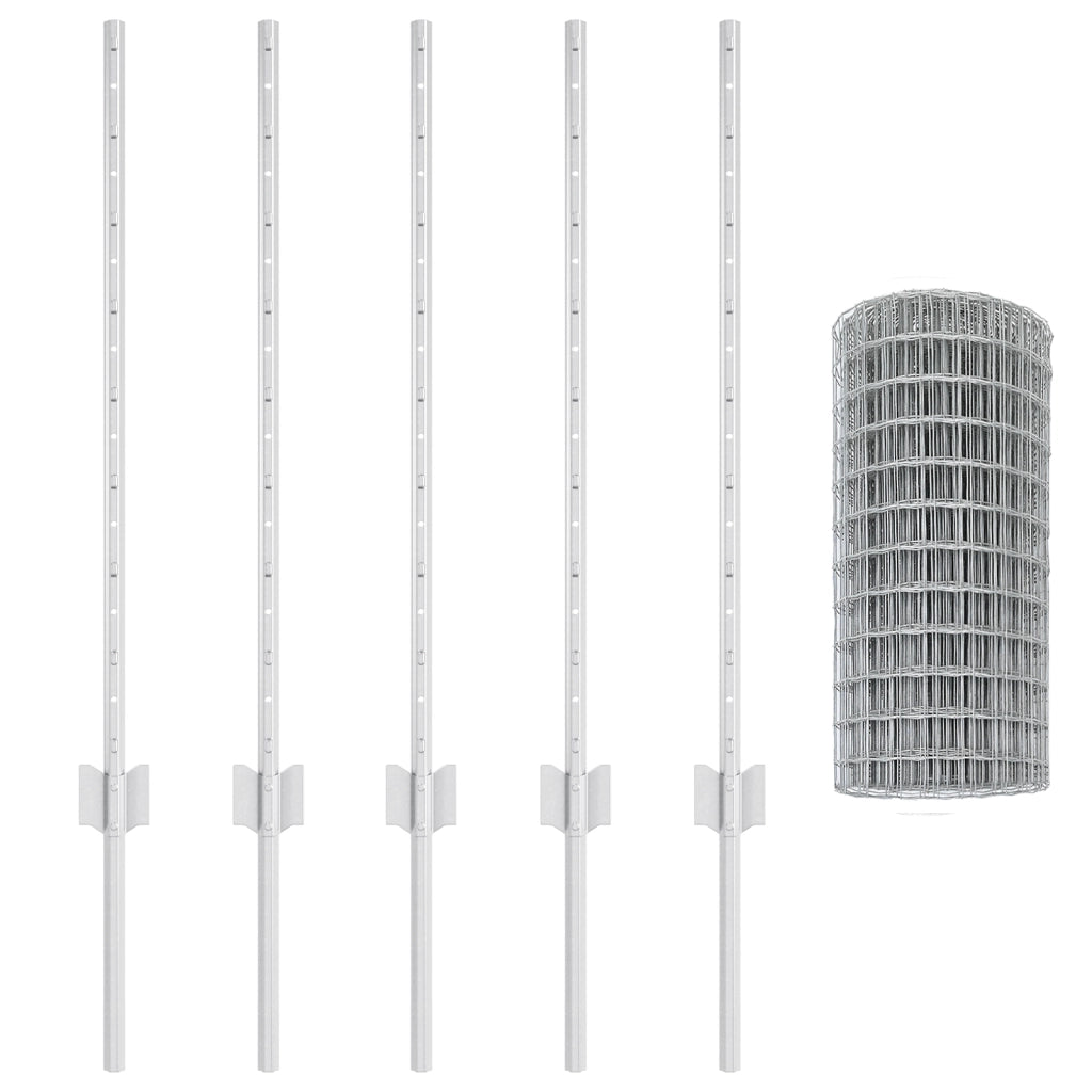 Recinzione Euro con 5 Pali U Argento 0,8x10 m Acciaio
