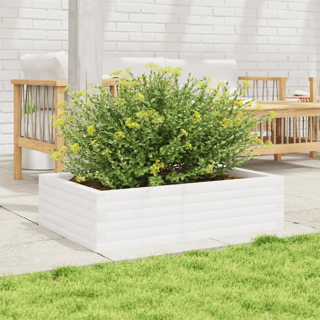 Fioriera da Giardino Bianca 90x60x23 cm Legno Massello di Pino