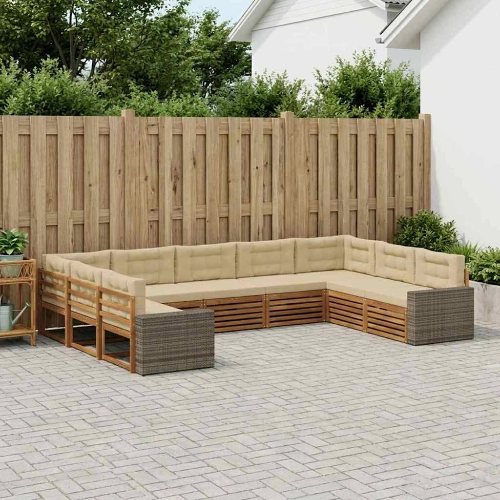 Set di divani da esterno 9 pz Naturale e Beige 3383851