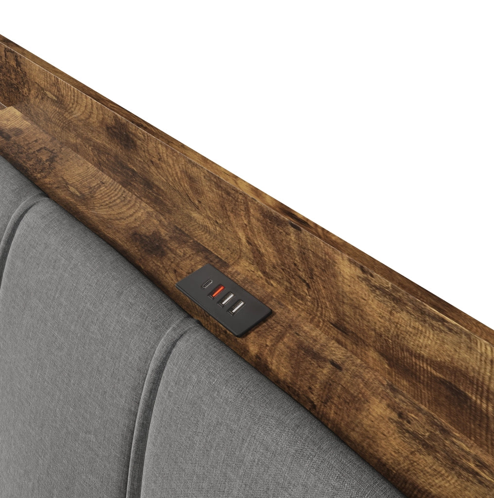 Letto imbottito 180x200 cm con contenitore idraulico, LED e porte USB