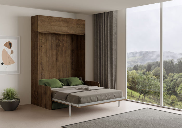 Letto Matrimoniale A Scomparsa 160 Kentaro Con Divano E Pensile Noce e Verde