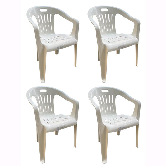 Set 4 Sedie in Polipropilene da Giardino Colore Bianca Impilabile con Braccioli Mod. Lido