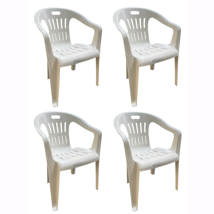 Set 4 Sedie in Polipropilene da Giardino Colore Bianca Impilabile con Braccioli Mod. Lido